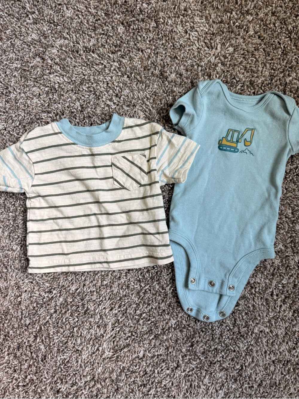 Carter's Light Blue Excavator Bodysuit & Cream Striped Tee